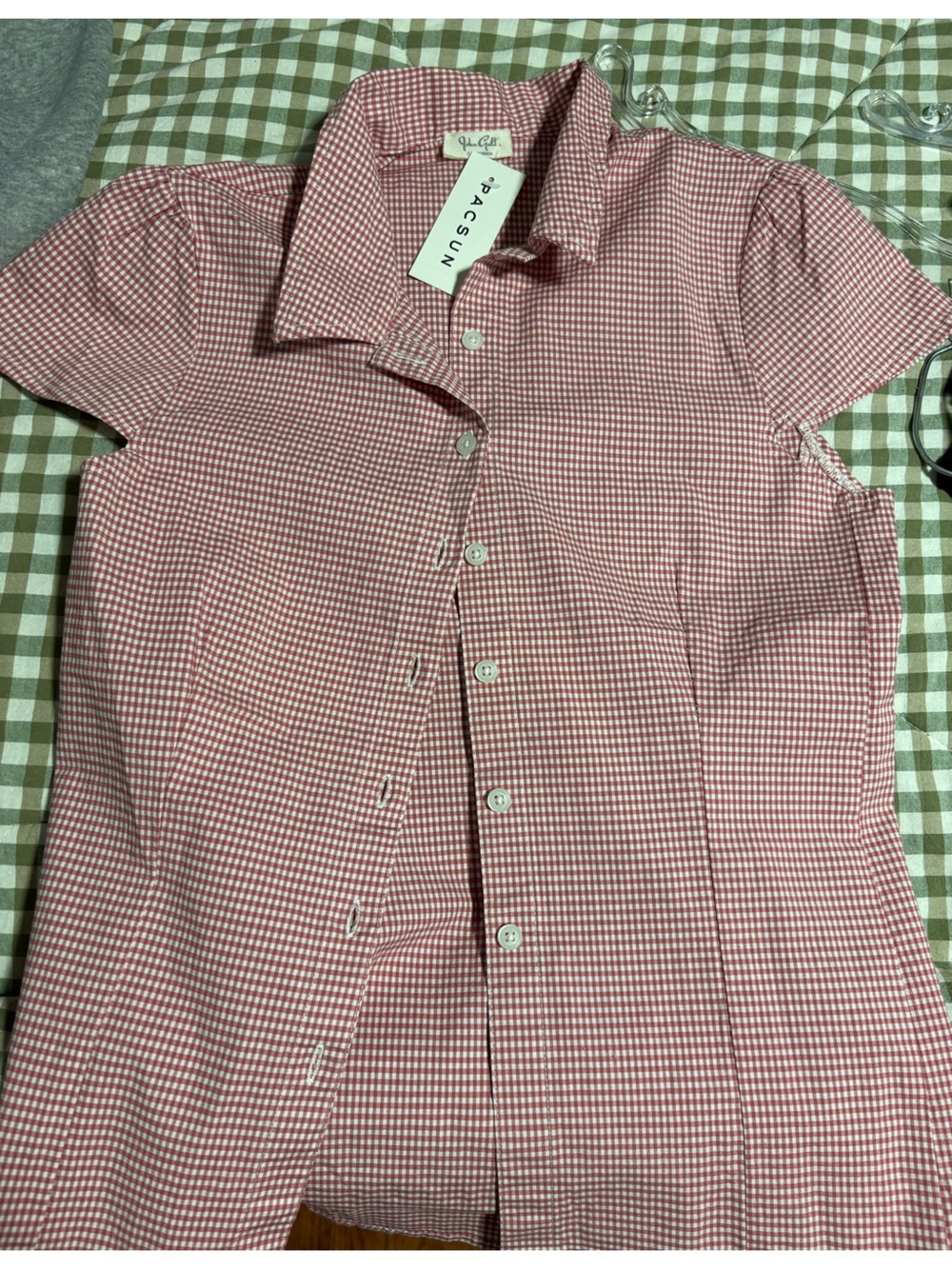 Brandy Melville Red and White Gingham Button-Down Shirt